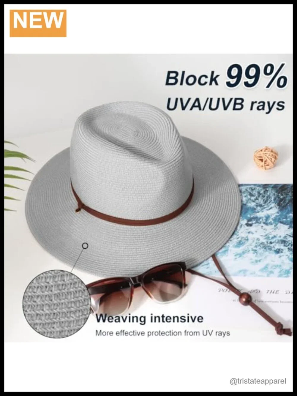 Wide Brim Straw Sun Hat with Chin Strap UPF 50+ Packable